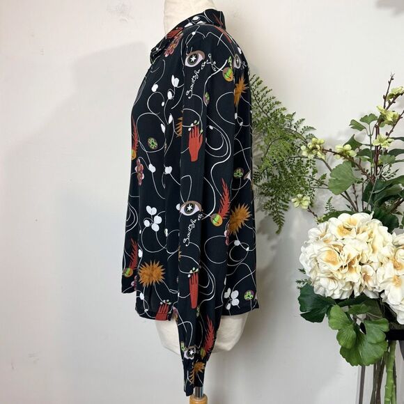 Anthropologie | Scotch & Soda Printed Balloon Sleeve Button Front Shirt Black M - Picture 4 of 12